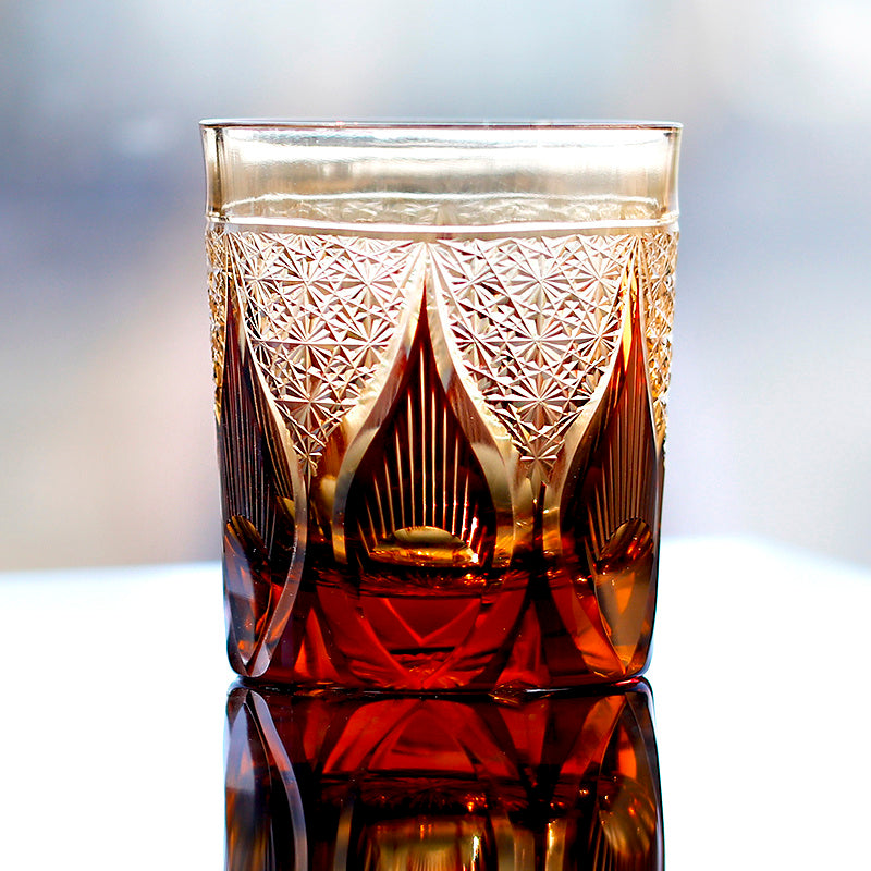 Jinzhi Japanese-style Jianghu Crystal Glass Rewell Cup Hand Carved Whiskey Shot Glass Retro