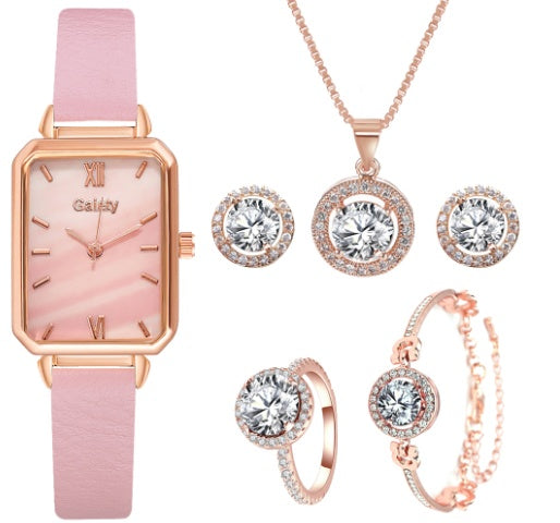 Korean Version Trend Square Head Green Plate Watch Set