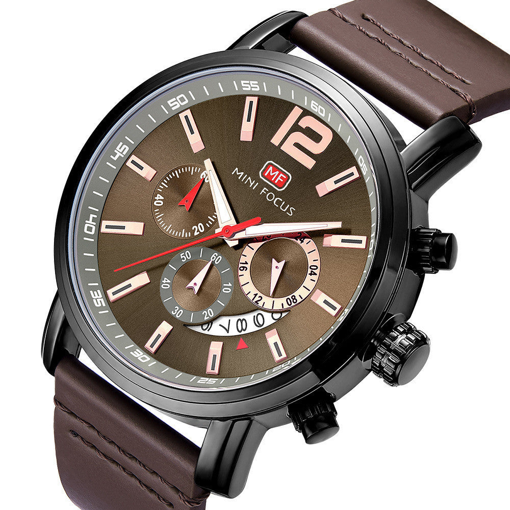 Fashion Casual Three-pin Luminous Men's Quartz Leather Watch