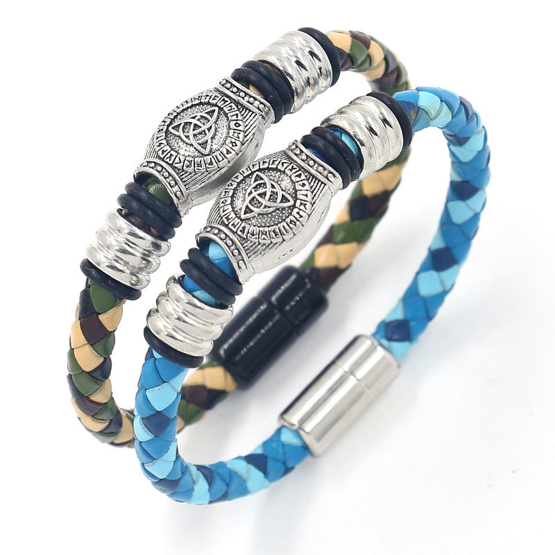 Alloy Magnetic Buckle Leather Rope Hand Weaving Bracelet