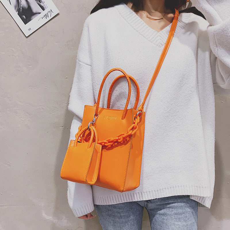Pu Two-piece Messenger Bag Urban Simple Solid Color Chain Portable