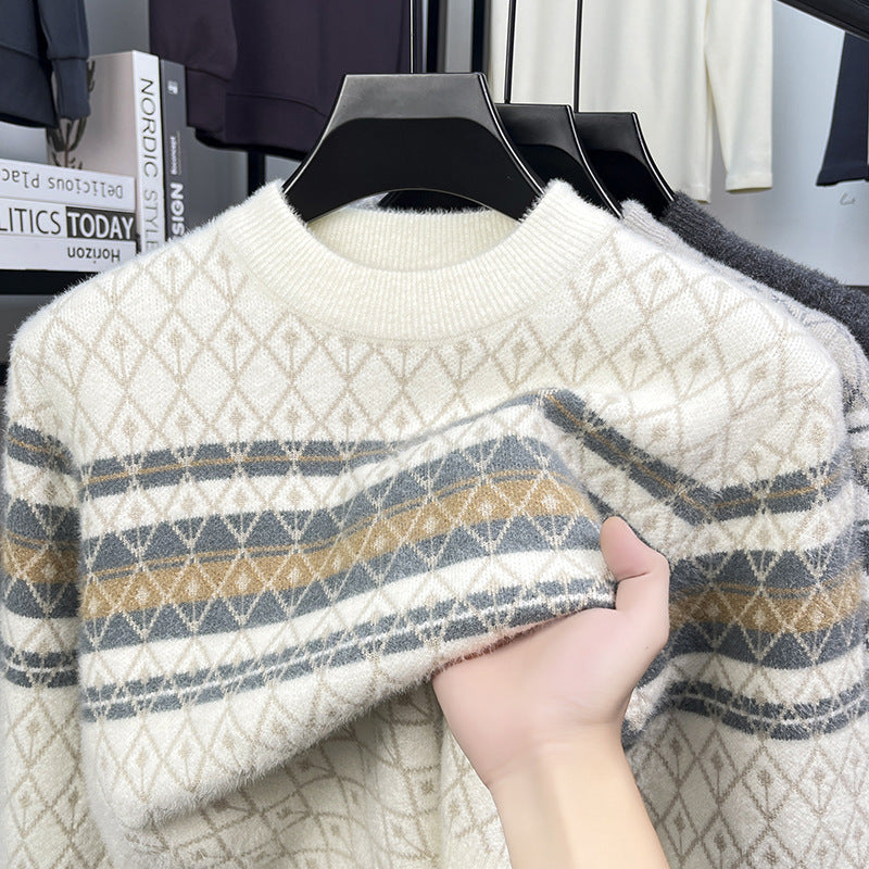 Fashion New Round Neck Pullover Mink Knitted Sweater Men