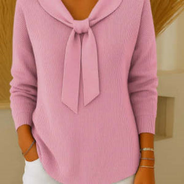 Women's Solid Color Loose And Knitted Bow Sweater