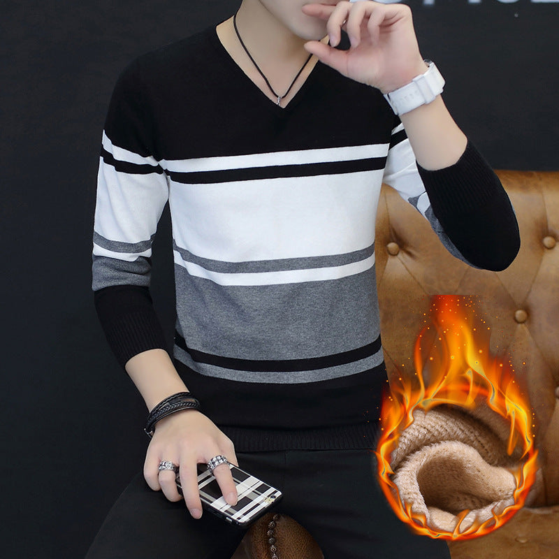 Winter New Men's Velvet Padded Sweater Youth Korean Leisure Warm Men's Knitwear