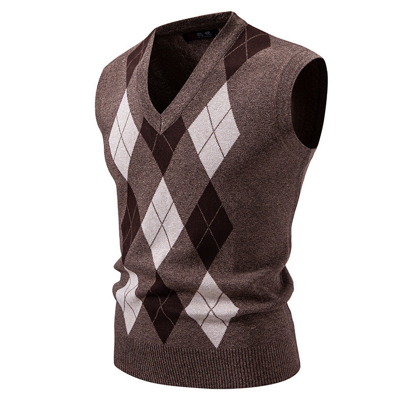 Men's Fashionable Plaid Pullover Leisure Sweater