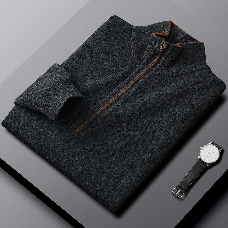 Casual Sweater Men's Thickened Warm Zipper Collar Sweater