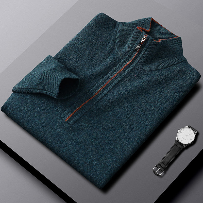 Casual Sweater Men's Thickened Warm Zipper Collar Sweater
