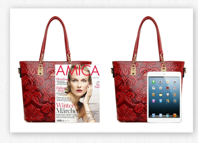 National wind embossed pure color mother bag six-piece rose women's Messenger bag