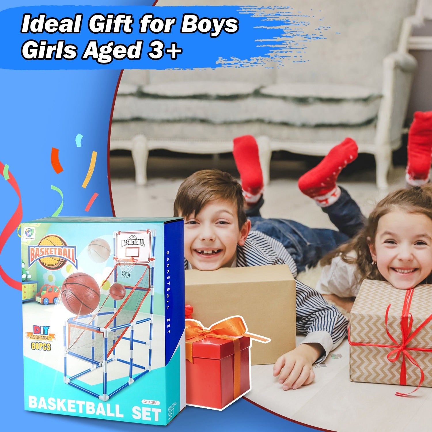 1Set Kids Basketball Game Set With 2 Balls Adjustable Height Basketball Hoop Arcade Game Indoor Outdoor Toys For Boys Girls Aged 3 To 12