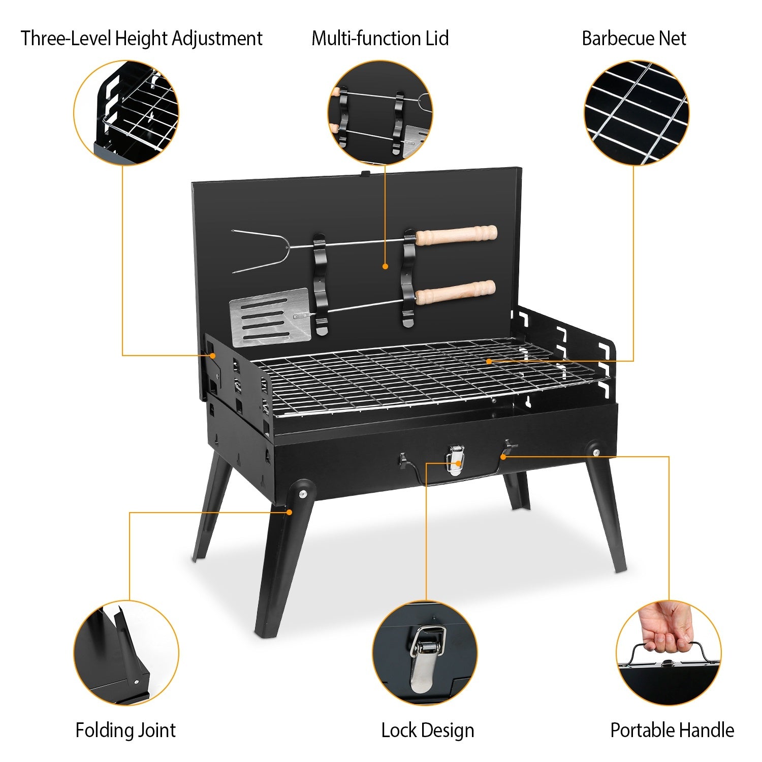 1Pc 16.7x10x17.7in Portable Charcoal Grill Foldable BBQ Suitcase Grill Shelf For Outdoor Camping Picnics Garden Grilling Fedex Shipping