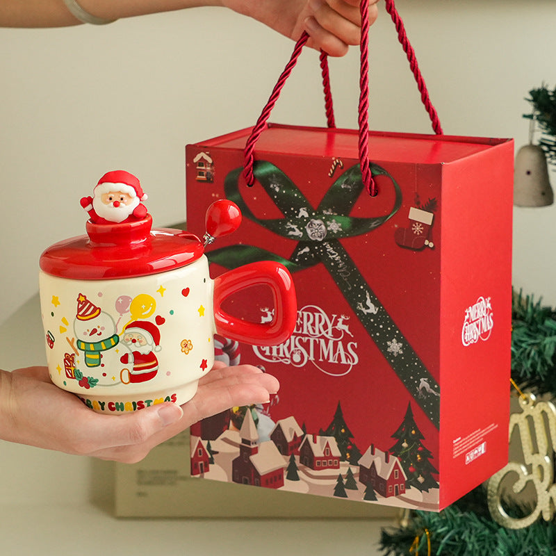 Good-looking Christmas Ceramic Cup With Lid Home Cartoon Cute