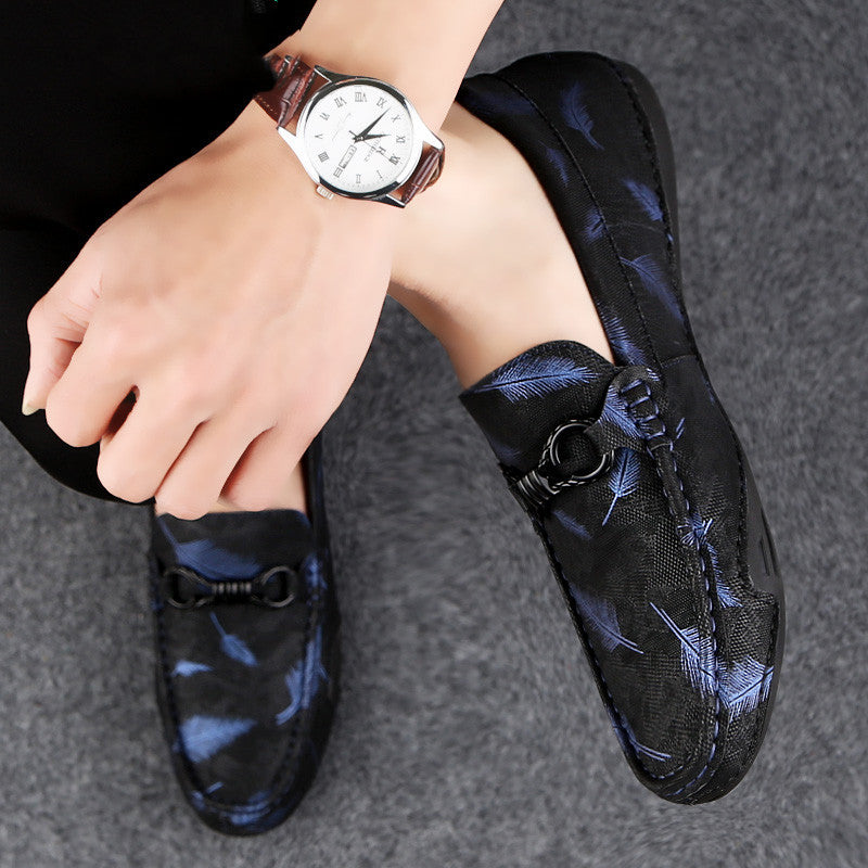 Men's Round Toe Breathable Leather Print Casual Leather Shoes
