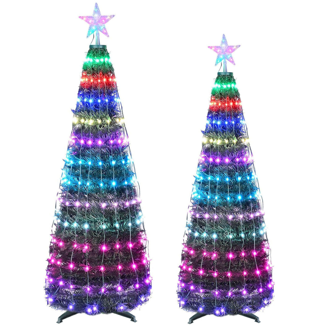4.9FT S-5.9FT L Options -- 1Pc Collapsible Christmas Tree Light With Remote App Control IP65 Waterproof Customized Multi-Color Mode Timer Setting Work With Alexa Google