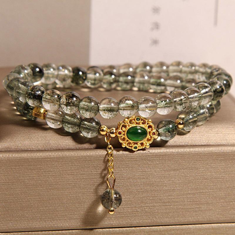 New Chinese Style Green Phantom Quartz Crystal Double Ring Bracelet