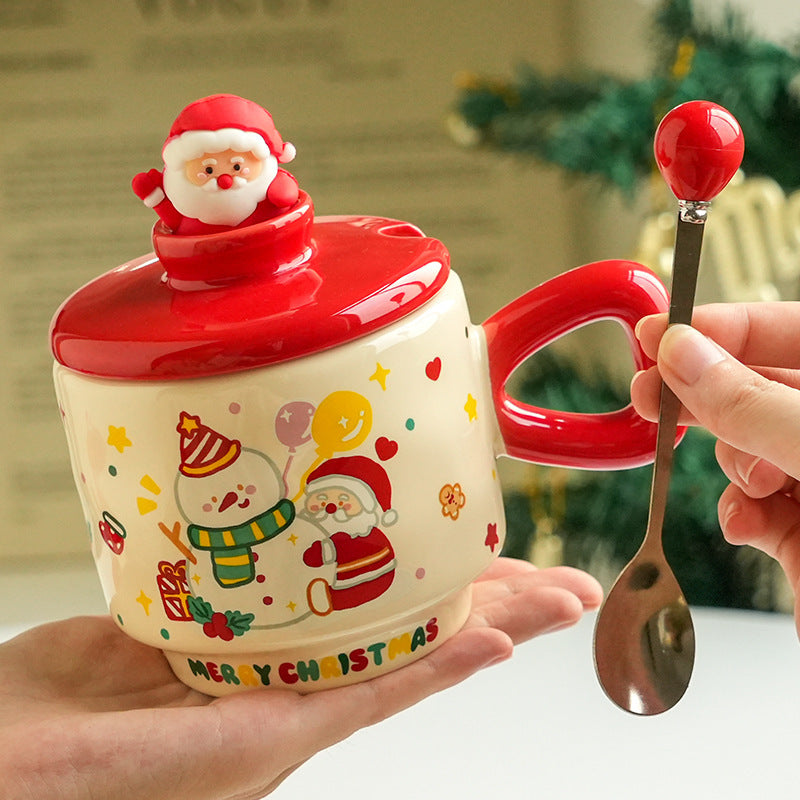 Good-looking Christmas Ceramic Cup With Lid Home Cartoon Cute