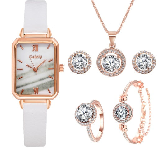 Korean Version Trend Square Head Green Plate Watch Set