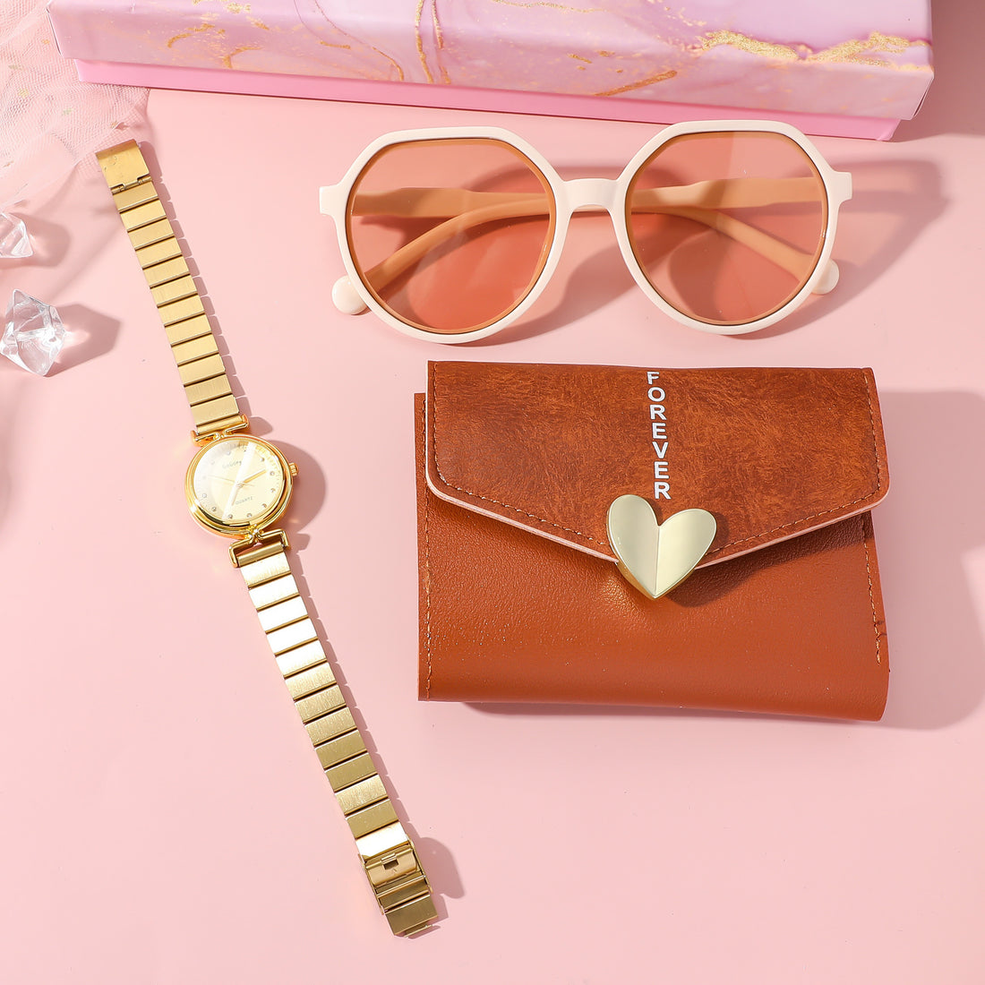 Steel Belt Ladies New Simple Watch Wallet Sunglasses Suit