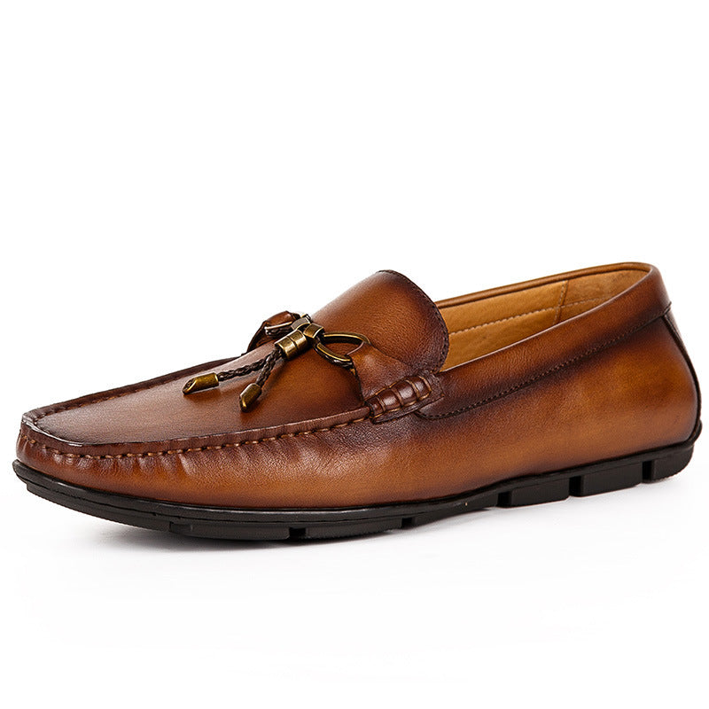 Handmade Shoes British Casual Slip-on Leather Toe Layer Cowhide