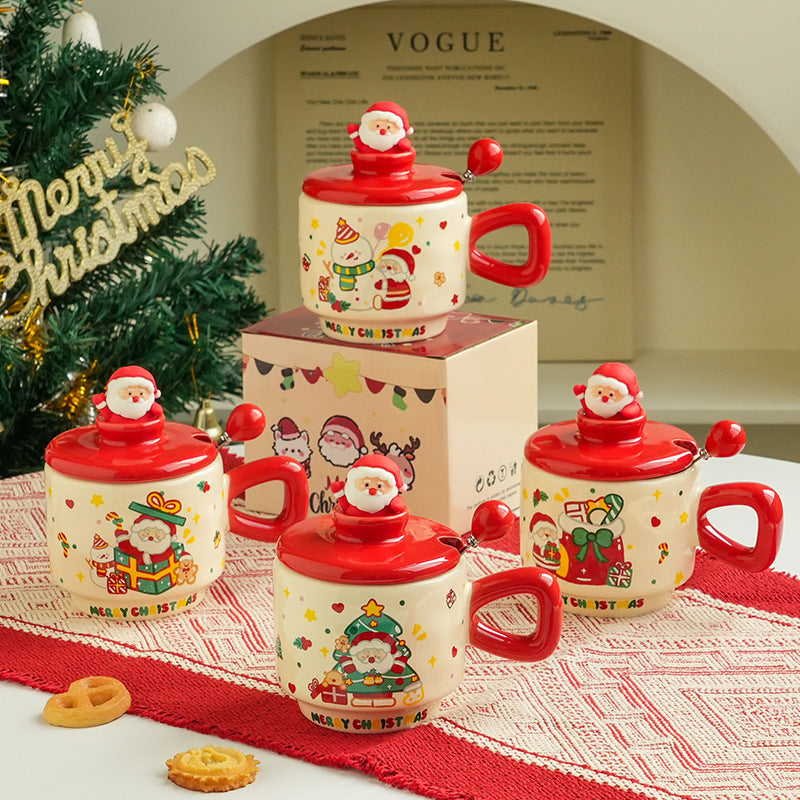 Good-looking Christmas Ceramic Cup With Lid Home Cartoon Cute