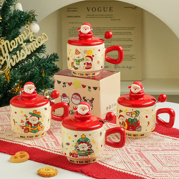 Good-looking Christmas Ceramic Cup With Lid Home Cartoon Cute