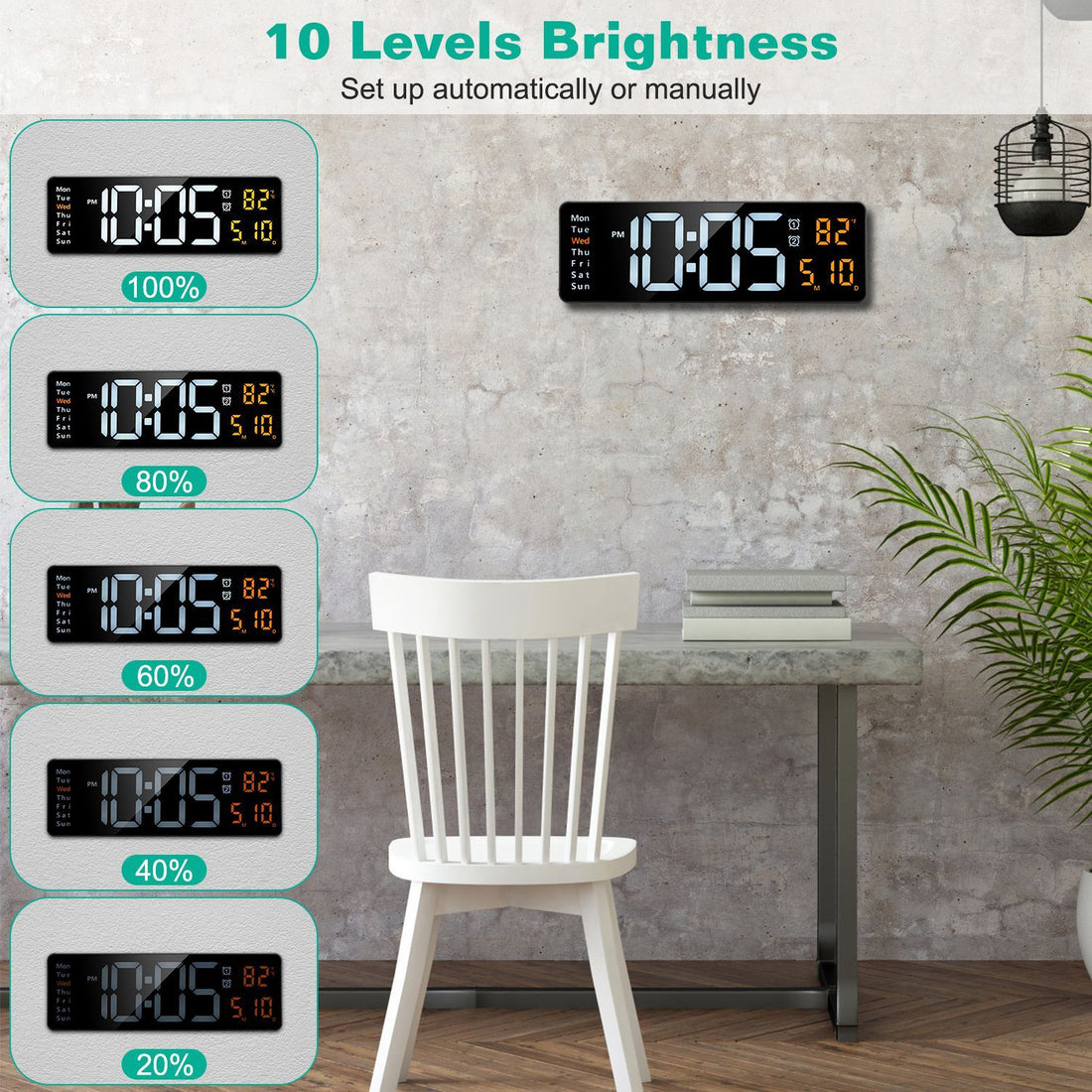 15.7in LED Digital Wall Clock With Remote Control 10 Level Brightness 3 Alarm Settings 12-24Hr Format Timing Countdown Temperature Calendar Display Decorative Clock For Office Home