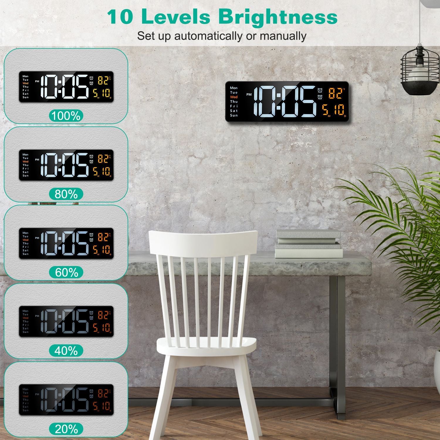 15.7in LED Digital Wall Clock With Remote Control 10 Level Brightness 3 Alarm Settings 12-24Hr Format Timing Countdown Temperature Calendar Display Decorative Clock For Office Home