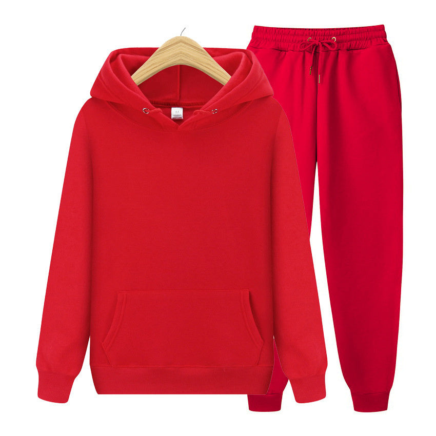 Men's Sports Ribbed Cuffs Hem Hooded Solid Color Pullover Sweater Set