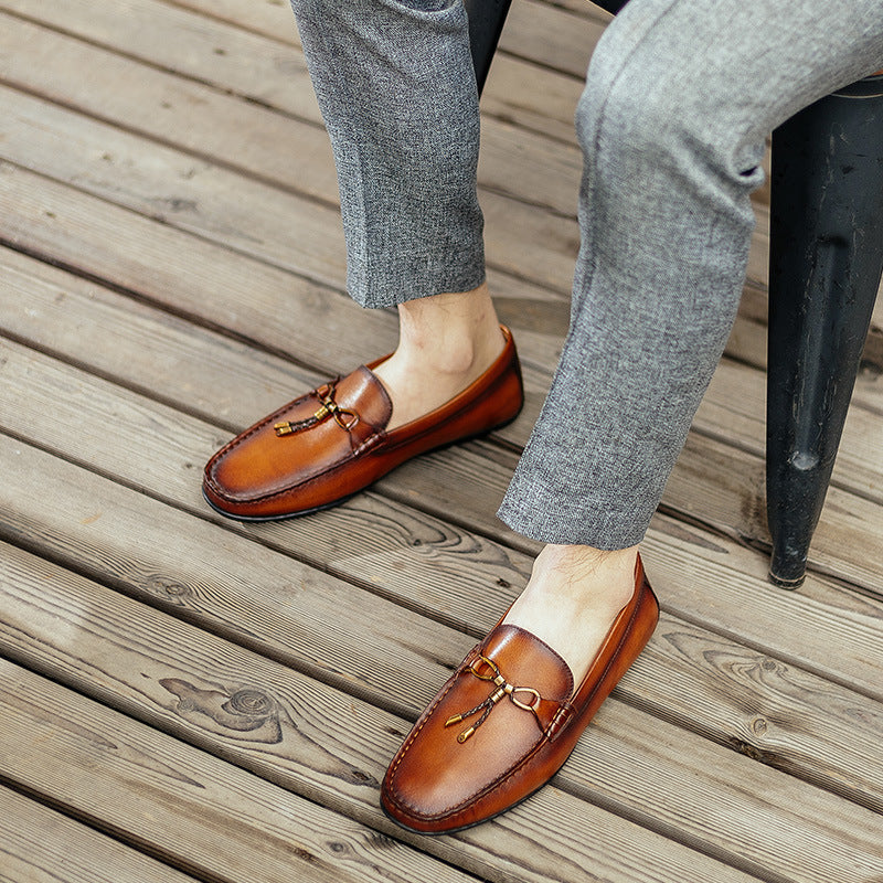 Handmade Shoes British Casual Slip-on Leather Toe Layer Cowhide