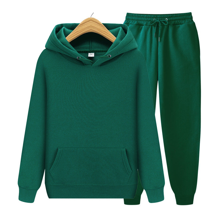 Men's Sports Ribbed Cuffs Hem Hooded Solid Color Pullover Sweater Set