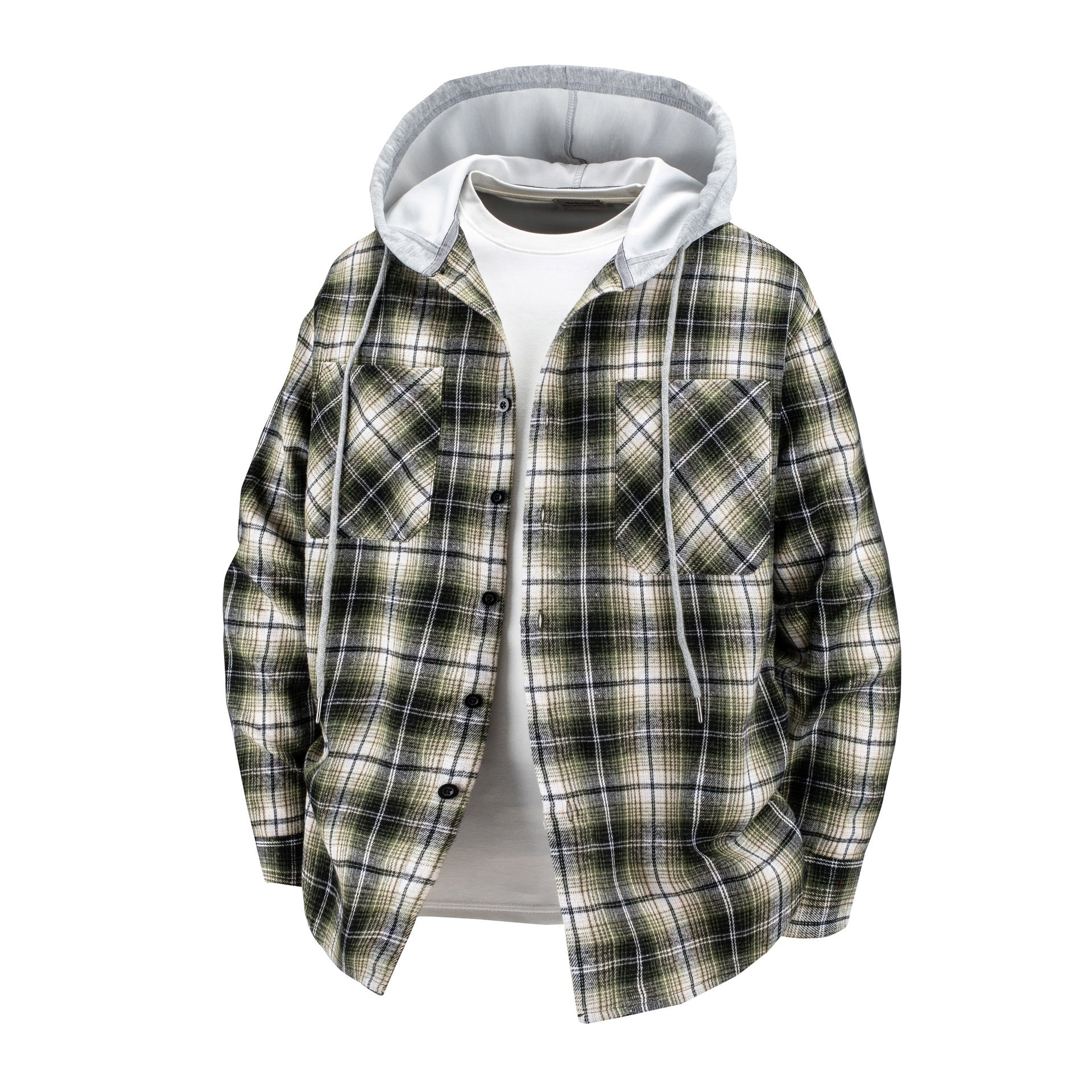 Hooded Men's And Women's Same Plaid Shirt Spring And Autumn