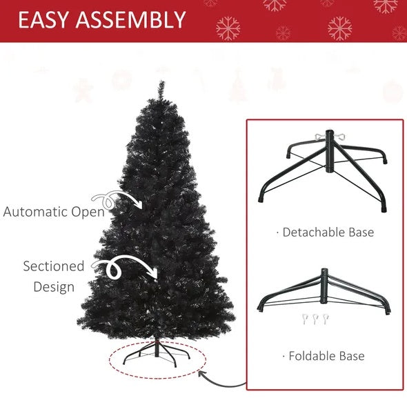 7 Ft Artificial Christmas Tree Unlit Douglas Fir With Realistic Branches And 1346 Tips, Black Halloween Style