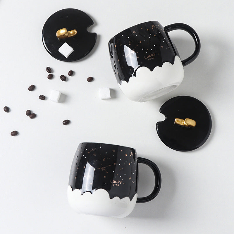 Starry Sky Ceramic Cup Black And White Embossed Mug Couple