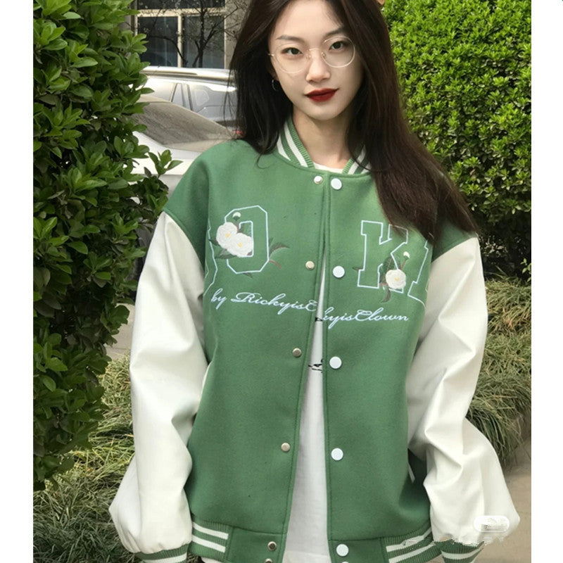Baseball Uniform Women's Trendy Embroidery Craft Jacket Top