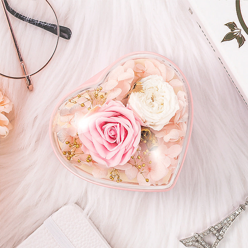 Valentine's Day Gift Box Heart-shaped Preserved Fresh Flower Jewelry Box