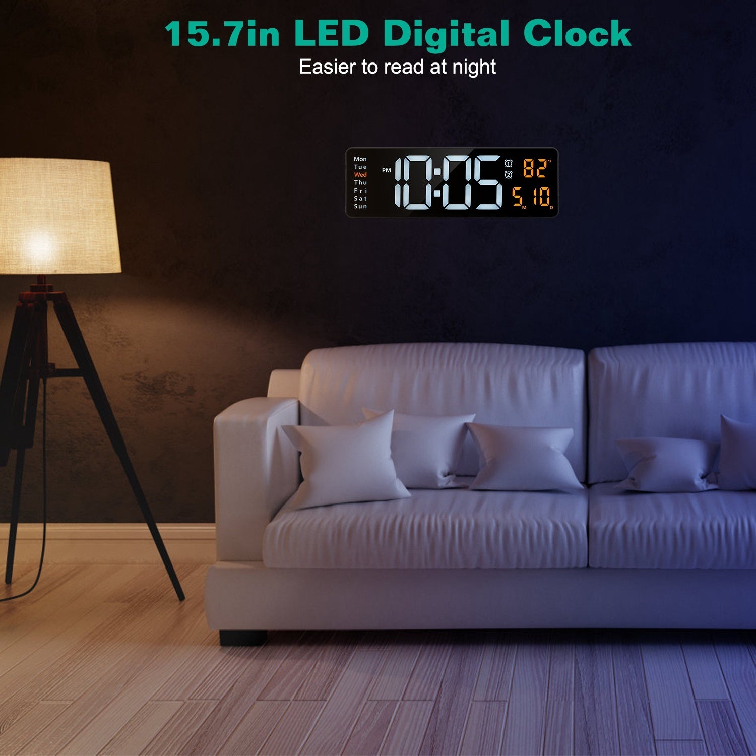 15.7in LED Digital Wall Clock With Remote Control 10 Level Brightness 3 Alarm Settings 12-24Hr Format Timing Countdown Temperature Calendar Display Decorative Clock For Office Home