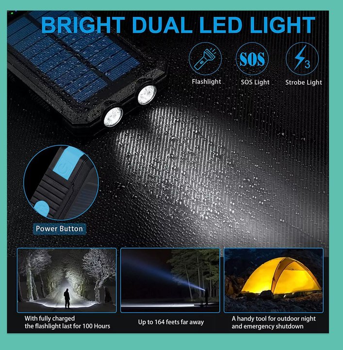 1O000000mAh Solar Power Bank Waterproof 2USB LED Battery Charger For Cell Phone