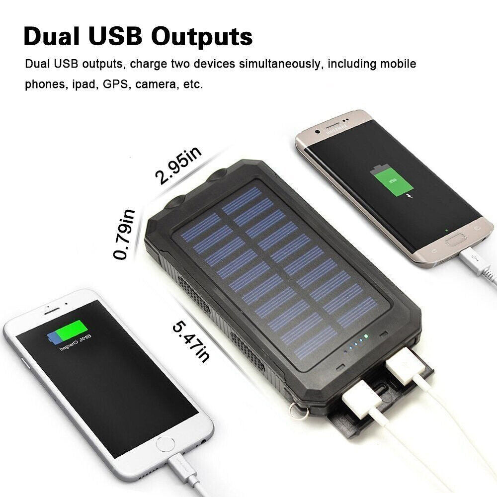 1O000000mAh Solar Power Bank Waterproof 2USB LED Battery Charger For Cell Phone