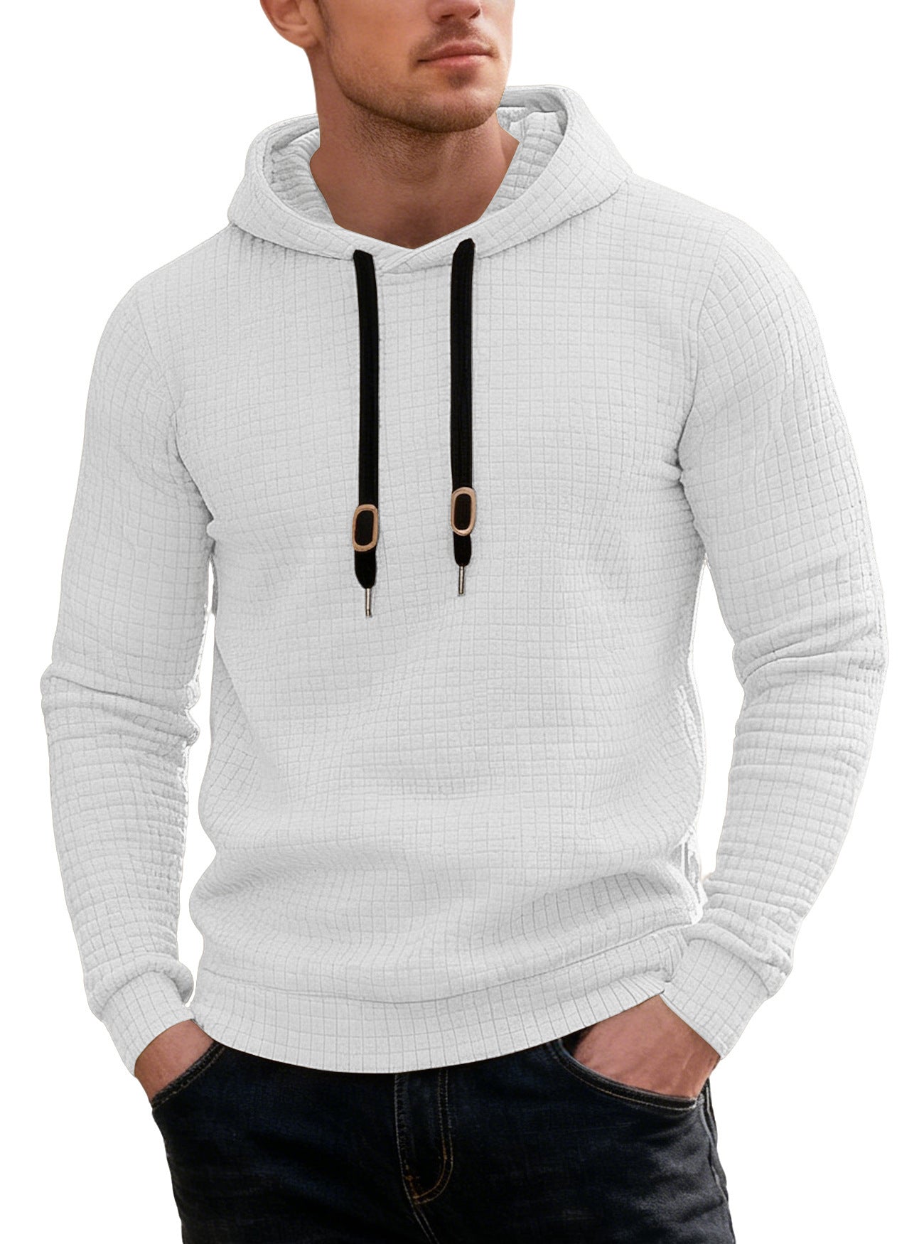 Men's Casual Long-sleeved Hooded Plaid Sweatshirt