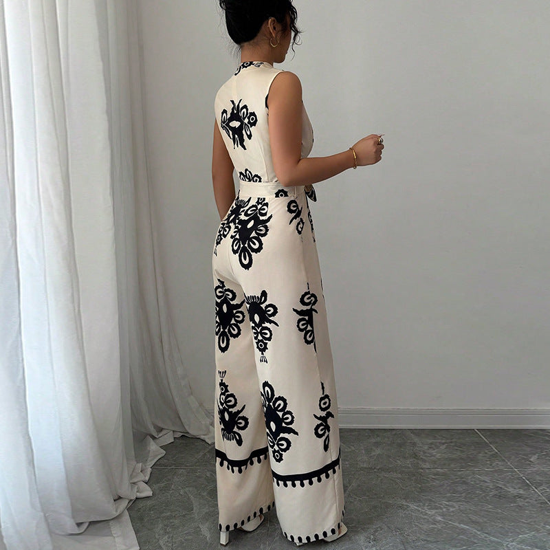 Summer Sleeveless Waistband Jumpsuit For Women