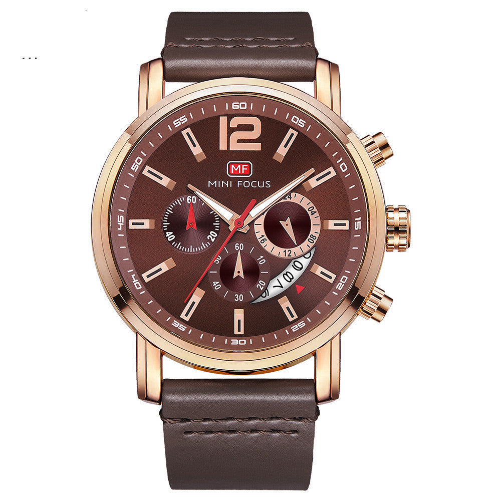 Fashion Casual Three-pin Luminous Men's Quartz Leather Watch