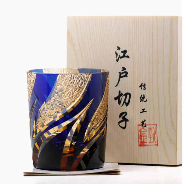 Jinzhi Japanese-style Jianghu Crystal Glass Rewell Cup Hand Carved Whiskey Shot Glass Retro