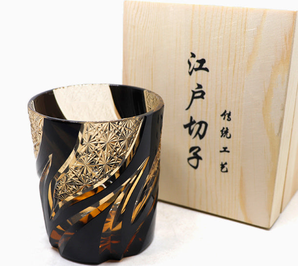 Jinzhi Japanese-style Jianghu Crystal Glass Rewell Cup Hand Carved Whiskey Shot Glass Retro