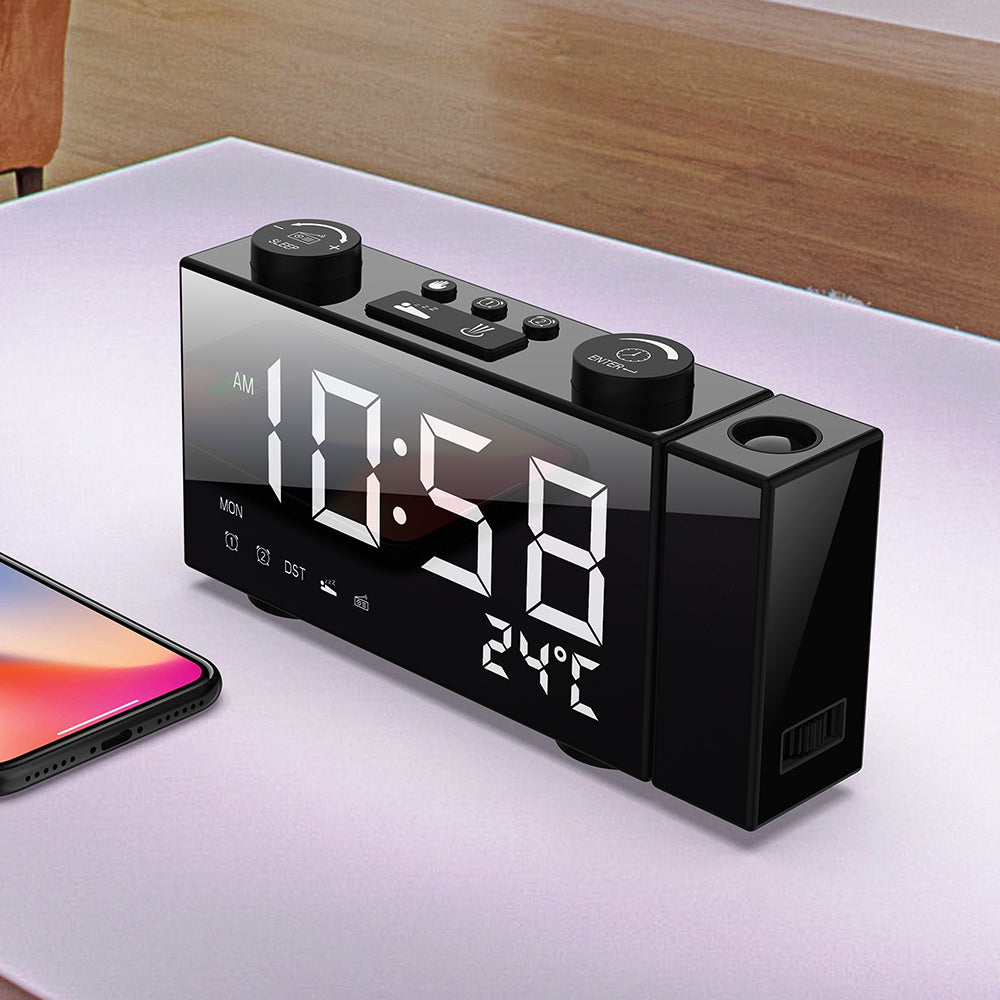 FM Radio Projection Alarm Clock With Digital Display USB Charging Electronic Clock With Temperature Display
