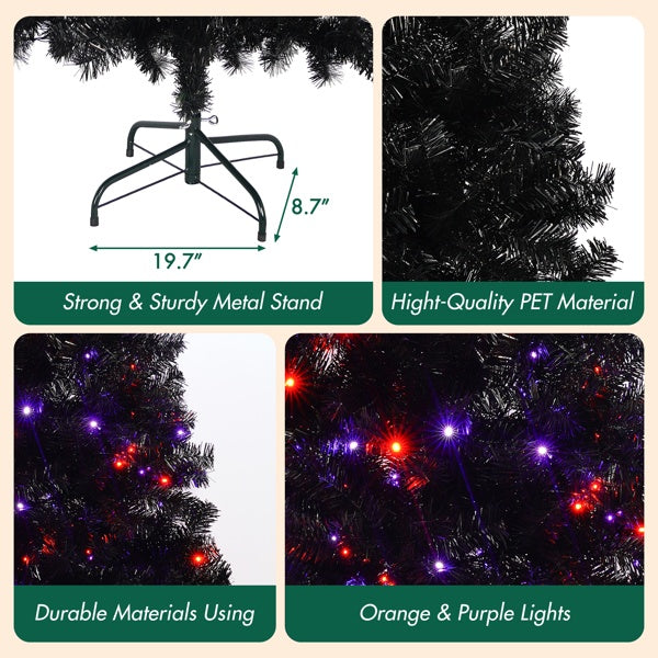 6-foot Artificial Christmas Tree With LED Lights, Pre-lit Curved Artificial Christmas Tree With 900 Tips, Black Christmas Tree
