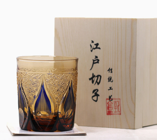 Jinzhi Japanese-style Jianghu Crystal Glass Rewell Cup Hand Carved Whiskey Shot Glass Retro