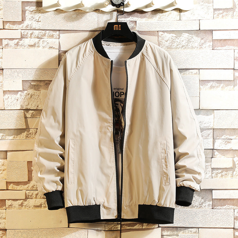 Fashion Baseball Uniform Loose Solid Color Thread Stitching Jacket