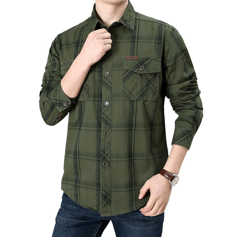 Long Sleeve Shirt Men's Plus Size Loose Cargo Cotton Shirt