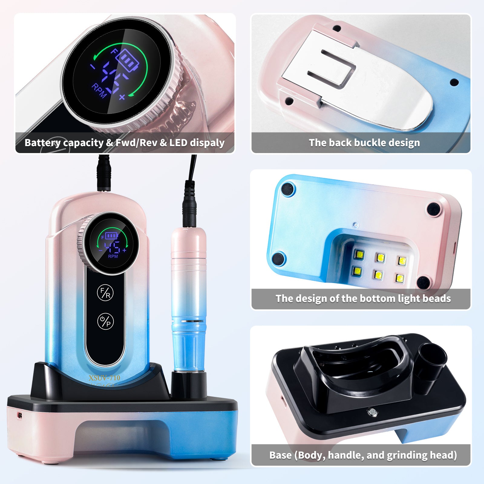 Nail Drill, Portable Electric Nail File 45000RPM, Rechargeable Nail Drill Professional With Bits & Base, For Acrylic Gel Nails, E-File Machine, Manicure Polishing, For Salon Home