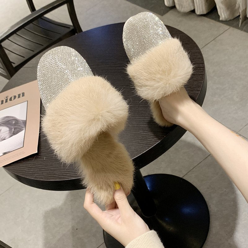 Women's Autumn And Winter New Style Diamond Wool Slippers