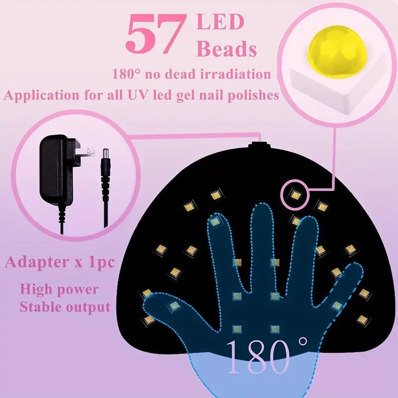 256W High-Power UV LED Nail Lamp With 4 Timer Settings, Automatic Sensor & Smart Display - Fast Gel Polish Curing, Purple & Black Design, Ergonomic Handle For Professional Manicures